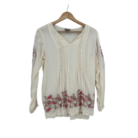 J. Jill Women's Embroidered Boho Tunic Top Size Small Peasant 70's Retro‎ - Picture 1 of 10